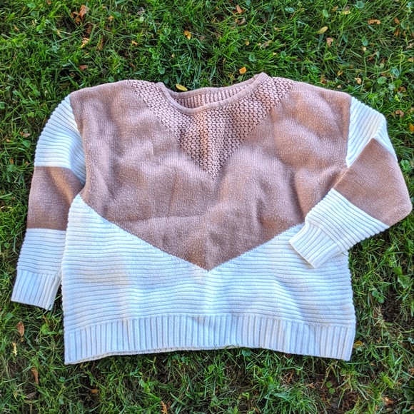Tan and Cream Color Block Sweater - Picture 1 of 4